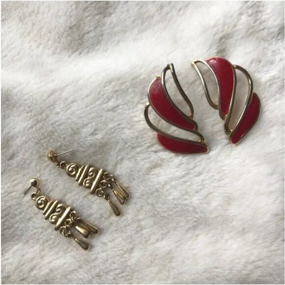 Vintage Gold Toned Statement Earrings Bundle - Picture 1 of 4